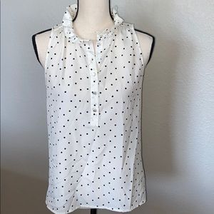 J. Crew Women cream and Navy polka dot button up